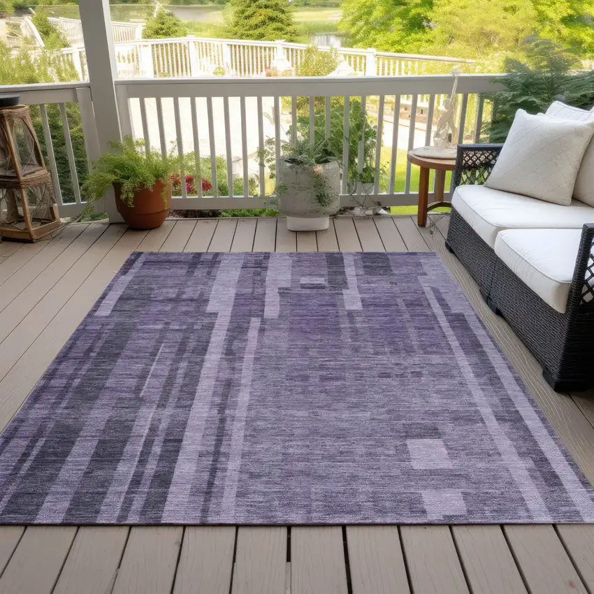 Purple And Black Striped Washable Indoor Outdoor Area Rug Photo 7