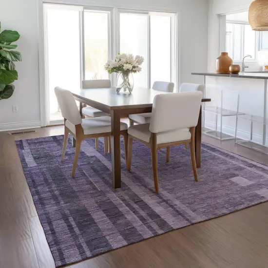 Purple And Black Striped Washable Indoor Outdoor Area Rug Photo 9