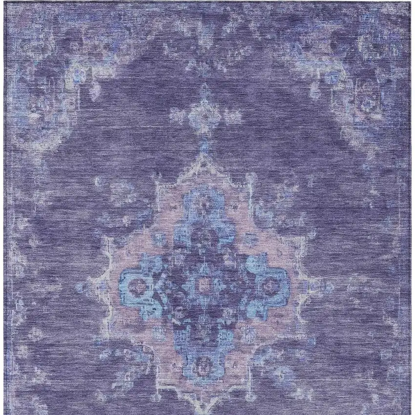 Purple And Blue Medallion Washable Indoor Outdoor Area Rug Photo 4