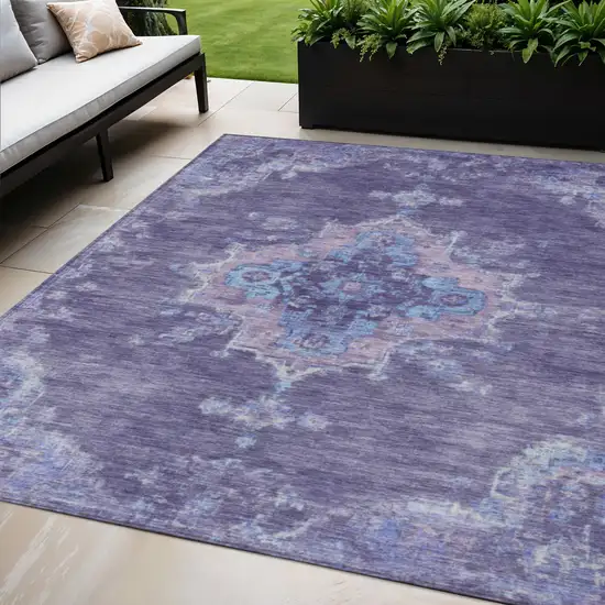 Purple And Blue Medallion Washable Indoor Outdoor Area Rug Photo 1