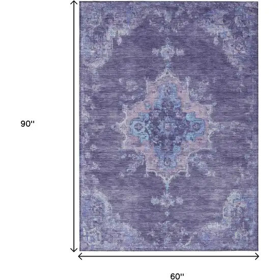 Purple And Blue Medallion Washable Indoor Outdoor Area Rug Photo 3