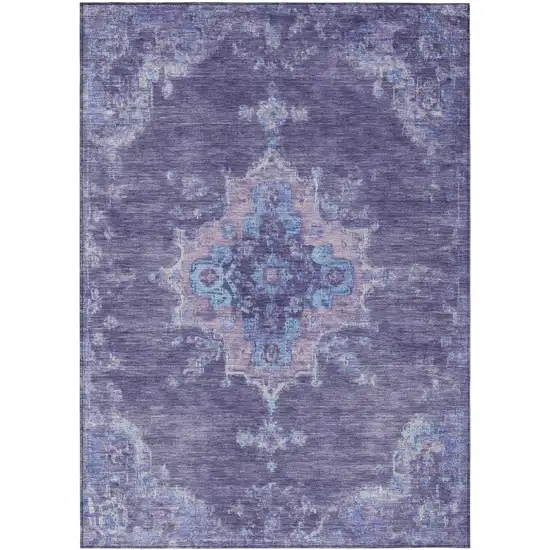 Purple And Blue Medallion Washable Indoor Outdoor Area Rug Photo 2
