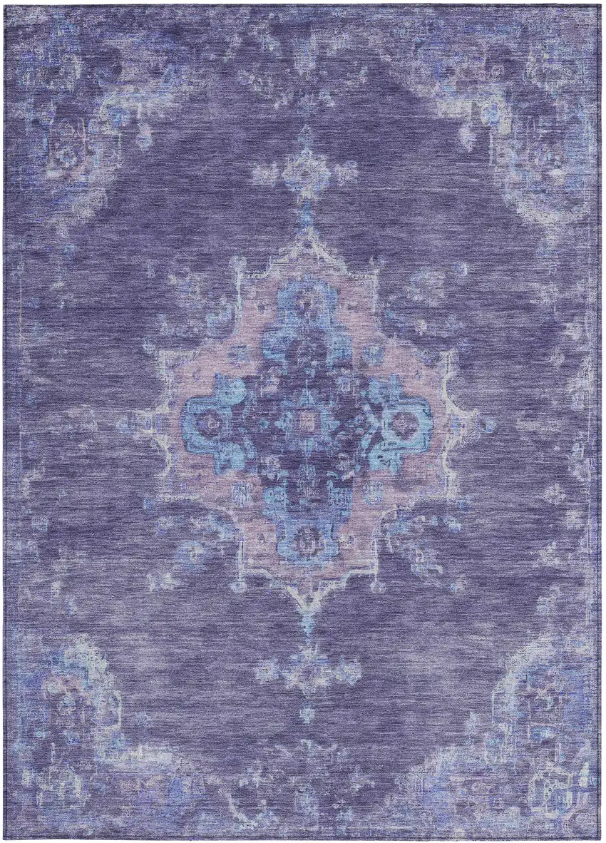 Purple And Blue Medallion Washable Indoor Outdoor Area Rug Photo 5