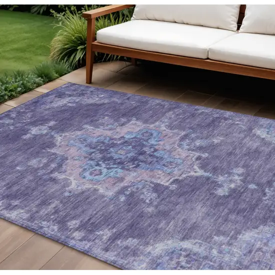 Purple And Blue Medallion Washable Indoor Outdoor Area Rug Photo 1