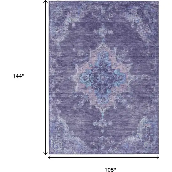 Purple And Blue Medallion Washable Indoor Outdoor Area Rug Photo 3