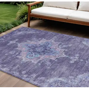Photo of Purple And Blue Medallion Washable Indoor Outdoor Area Rug