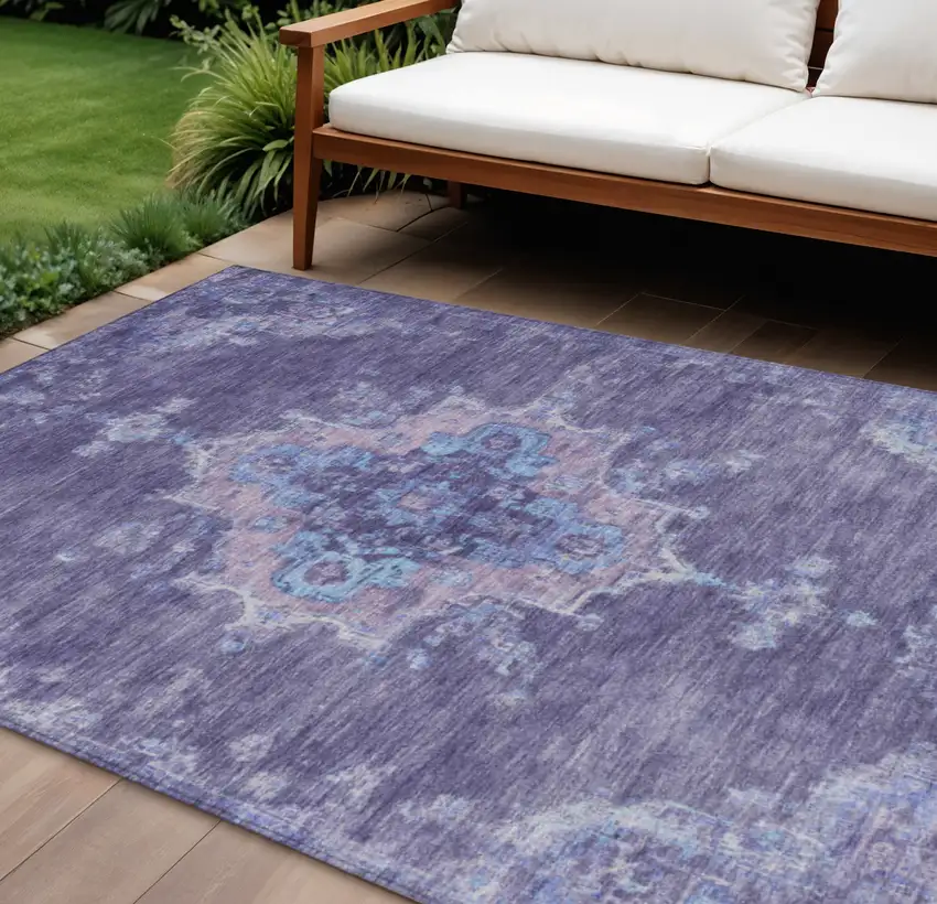 Purple And Blue Medallion Washable Indoor Outdoor Area Rug Photo 1