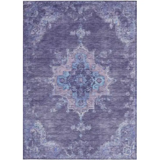 Purple And Blue Medallion Washable Indoor Outdoor Area Rug Photo 5