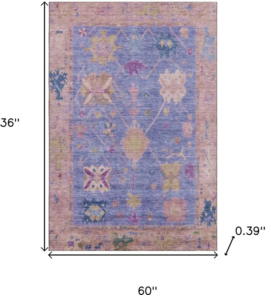 Purple And Blue Oriental Washable Area Rug With UV Protection Photo 9