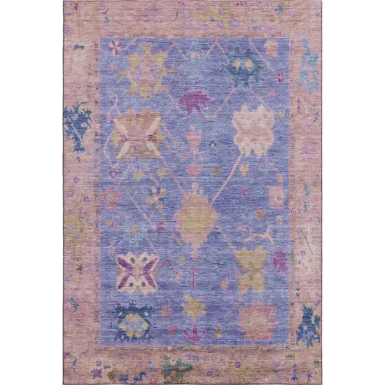 Purple And Blue Oriental Washable Area Rug With UV Protection Photo 1