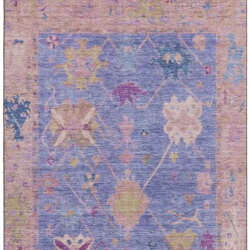 Purple And Blue Oriental Washable Area Rug With UV Protection Photo 4