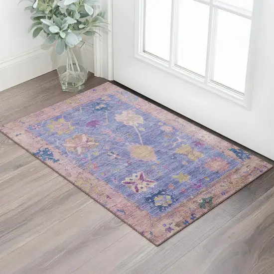 Purple And Blue Oriental Washable Area Rug With UV Protection Photo 2