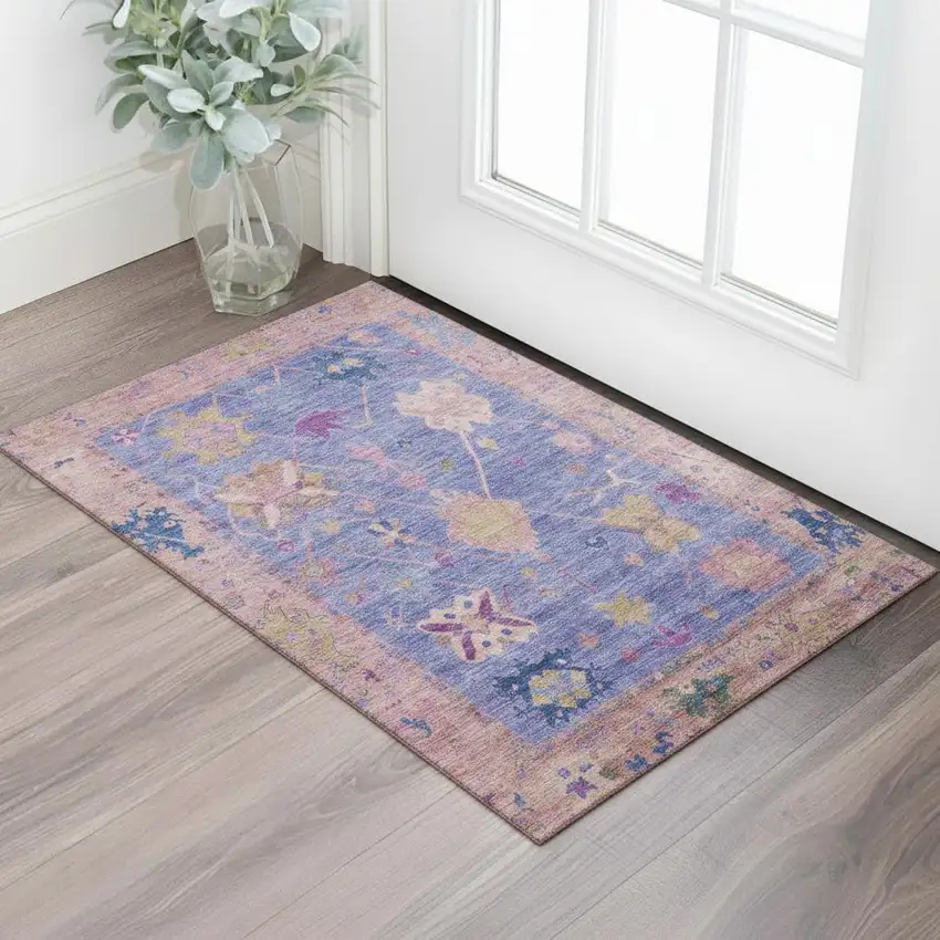 Purple And Blue Oriental Washable Area Rug With UV Protection Photo 2