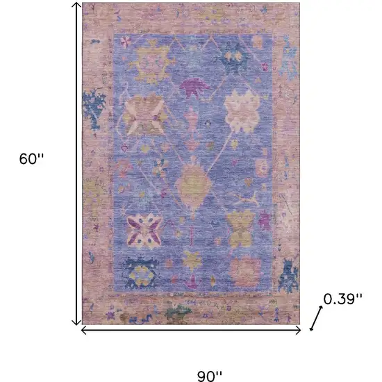 Purple And Blue Oriental Washable Area Rug With UV Protection Photo 9