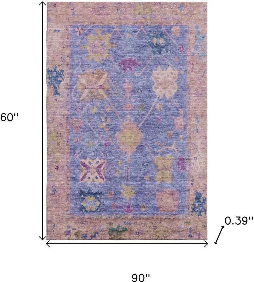 Purple And Blue Oriental Washable Area Rug With UV Protection Photo 9