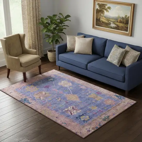 Purple And Blue Oriental Washable Area Rug With UV Protection Photo 2