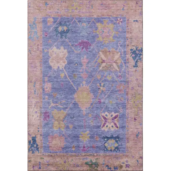Purple And Blue Oriental Washable Area Rug With UV Protection Photo 3