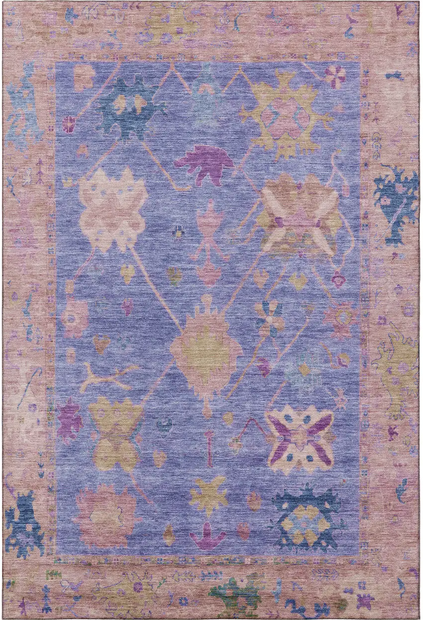 Purple And Blue Oriental Washable Area Rug With UV Protection Photo 3