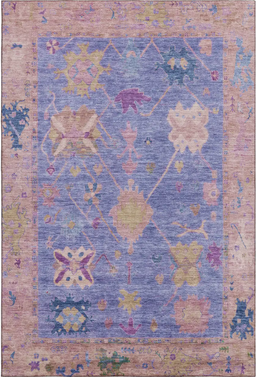 Purple And Blue Oriental Washable Area Rug With UV Protection Photo 1