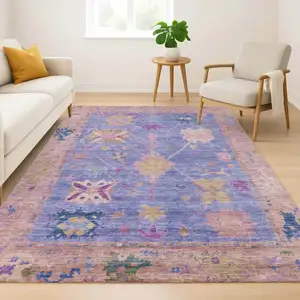 Photo of Purple And Blue Oriental Washable Area Rug With UV Protection
