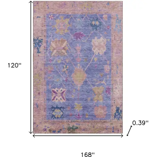 Purple And Blue Oriental Washable Area Rug With UV Protection Photo 9