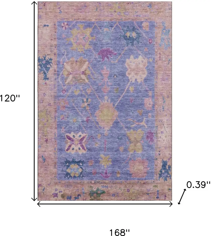 Purple And Blue Oriental Washable Area Rug With UV Protection Photo 9