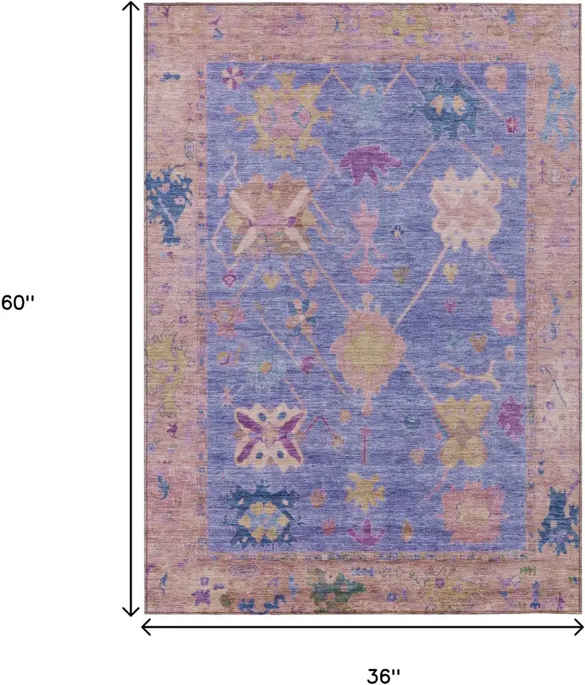 Purple And Blue Tribal Washable Indoor Outdoor Area Rug Photo 9