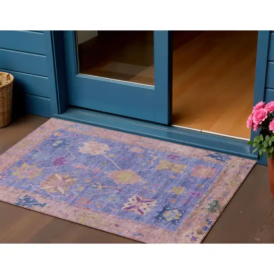 Purple And Blue Tribal Washable Indoor Outdoor Area Rug Photo 2