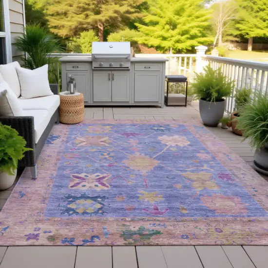 Purple And Blue Tribal Washable Indoor Outdoor Area Rug Photo 5