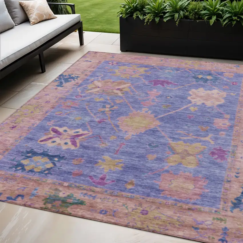 Purple And Blue Tribal Washable Indoor Outdoor Area Rug Photo 2