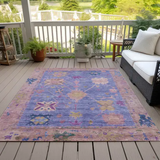 Purple And Blue Tribal Washable Indoor Outdoor Area Rug Photo 8