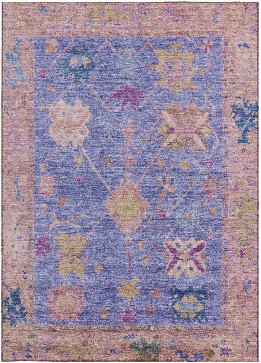 Purple And Blue Tribal Washable Indoor Outdoor Area Rug Photo 4
