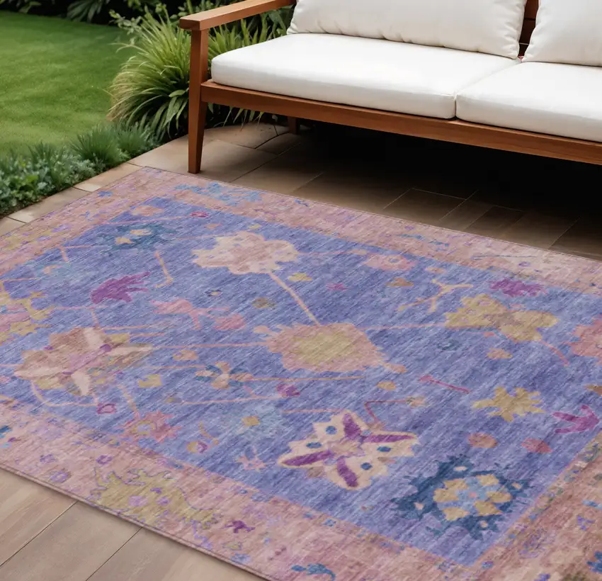 Purple And Blue Tribal Washable Indoor Outdoor Area Rug Photo 2