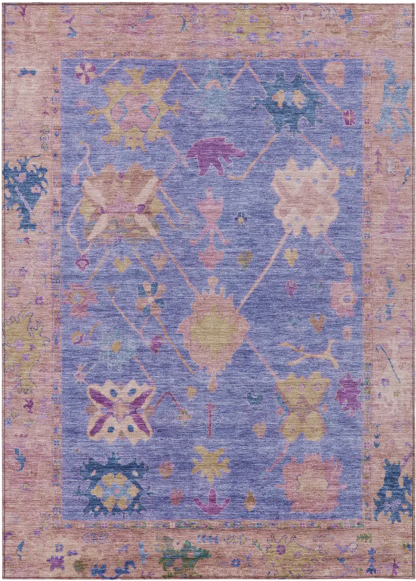 Purple And Blue Tribal Washable Indoor Outdoor Area Rug Photo 1
