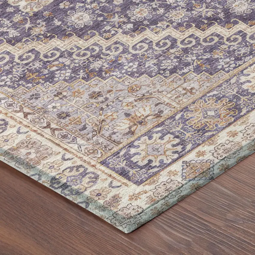 Purple And Blush Oriental Washable Indoor Outdoor Area Rug Photo 3