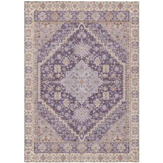 Purple And Blush Oriental Washable Indoor Outdoor Area Rug Photo 2