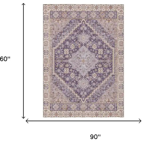 Purple And Blush Oriental Washable Indoor Outdoor Area Rug Photo 5