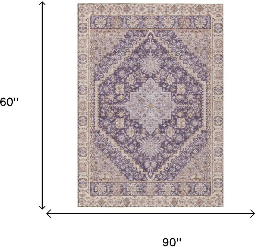 Purple And Blush Oriental Washable Indoor Outdoor Area Rug Photo 5