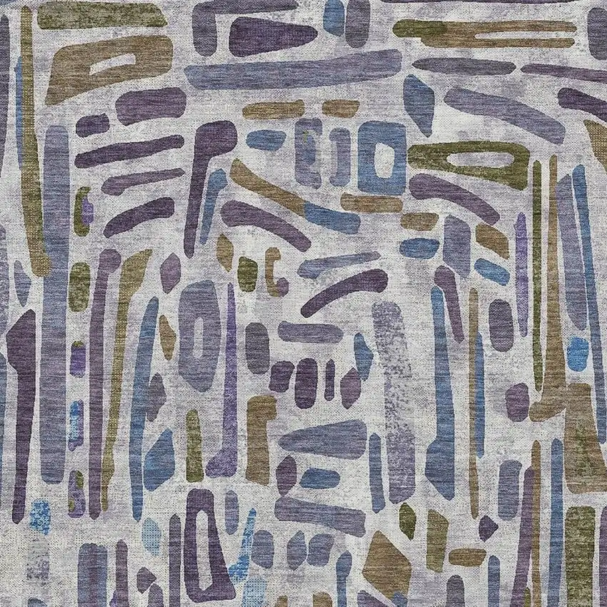 Purple And Brown Abstract Washable Indoor Outdoor Area Rug Photo 2