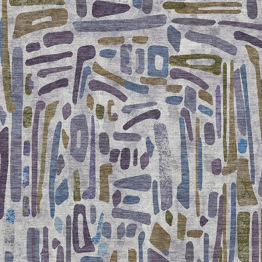 Purple And Brown Abstract Washable Indoor Outdoor Area Rug Photo 2