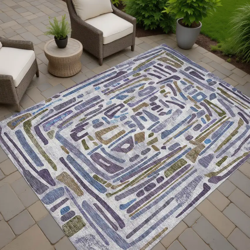 Purple And Brown Abstract Washable Indoor Outdoor Area Rug Photo 7