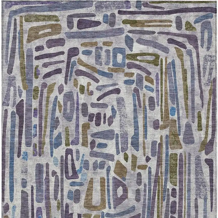 Purple And Brown Abstract Washable Indoor Outdoor Area Rug Photo 3