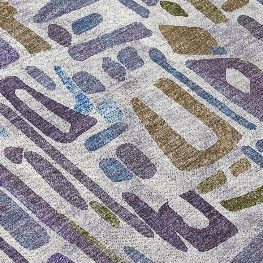 Purple And Brown Abstract Washable Indoor Outdoor Area Rug Photo 8