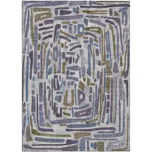 Photo of Purple And Brown Abstract Washable Indoor Outdoor Area Rug