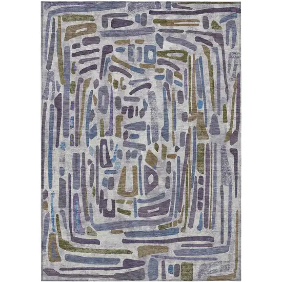 Purple And Brown Abstract Washable Indoor Outdoor Area Rug Photo 1