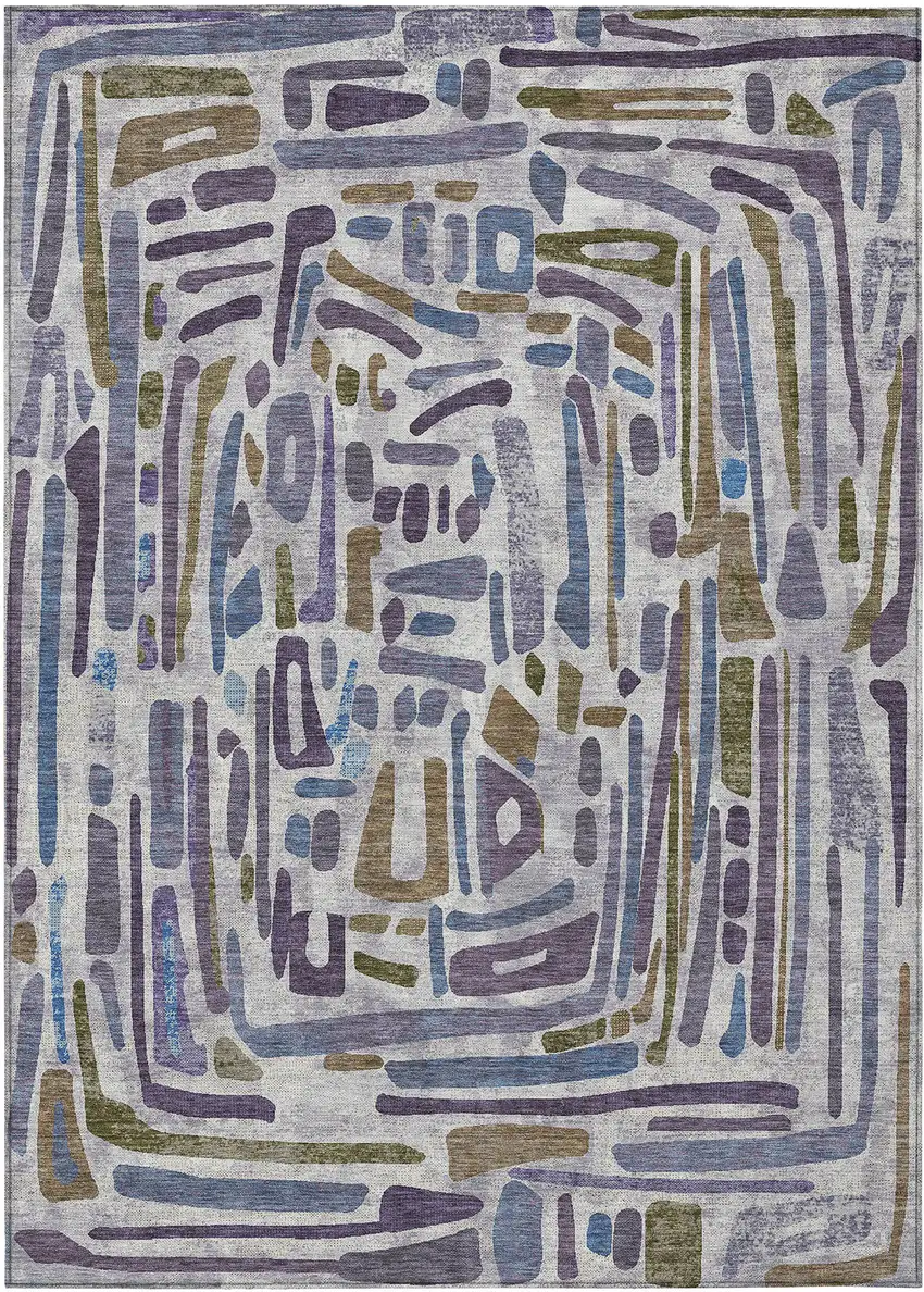 Purple And Brown Abstract Washable Indoor Outdoor Area Rug Photo 1