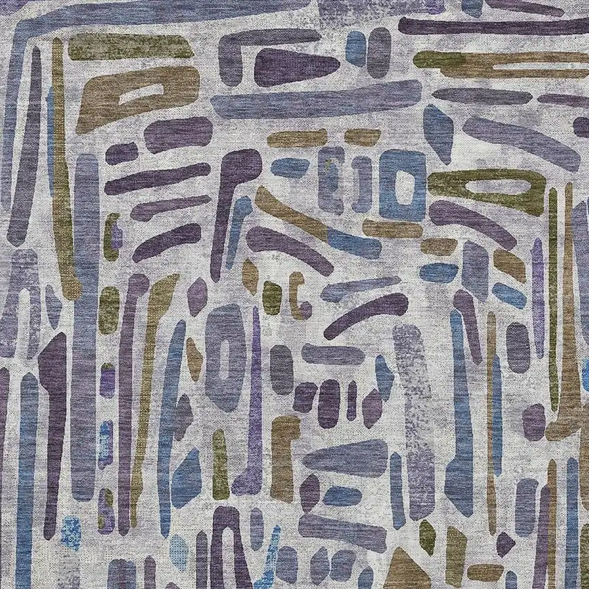 Purple And Brown Abstract Washable Indoor Outdoor Area Rug Photo 2