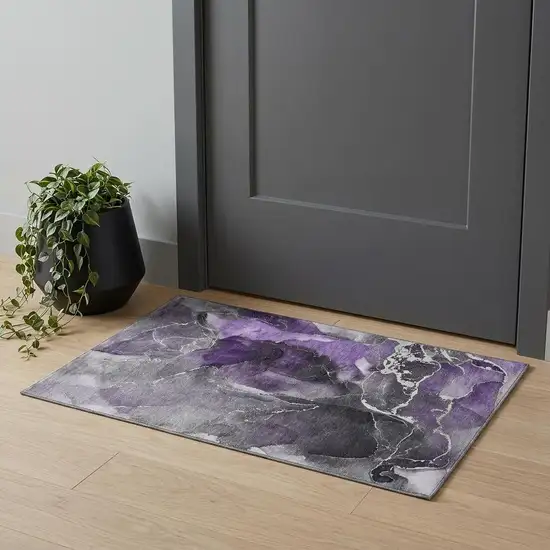 Purple And Charcoal Abstract Washable Area Rug With UV Protection Photo 1