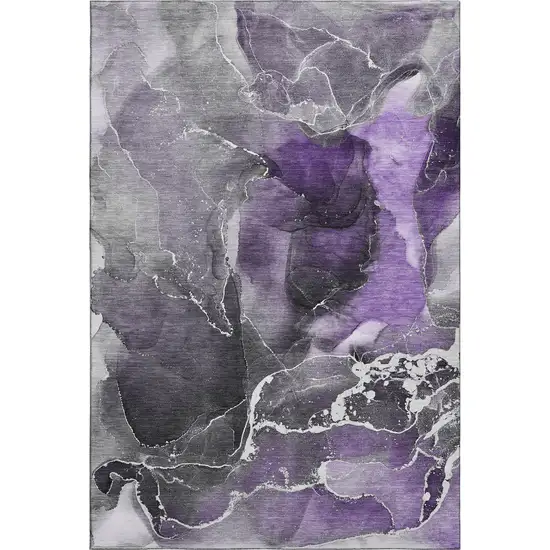 Purple And Charcoal Abstract Washable Area Rug With UV Protection Photo 2