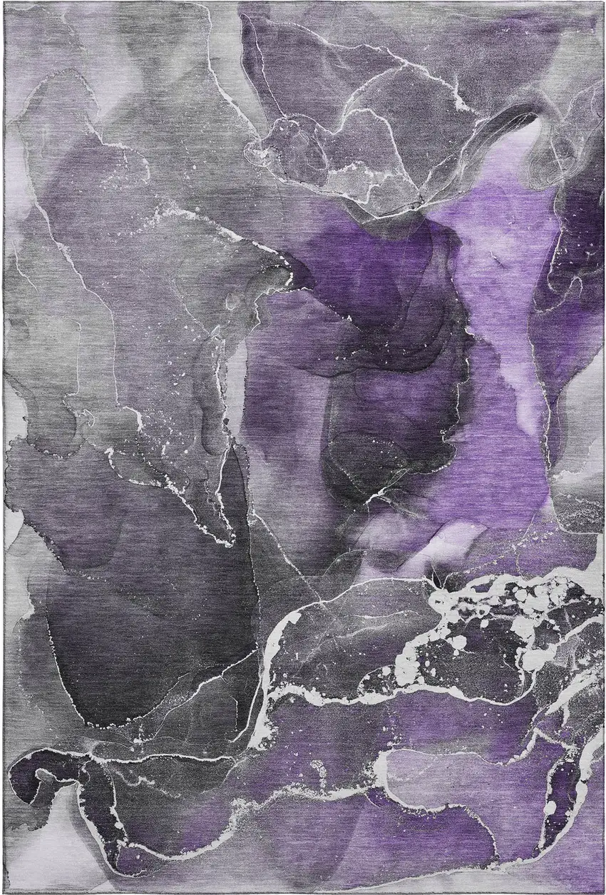 Purple And Charcoal Abstract Washable Area Rug With UV Protection Photo 1